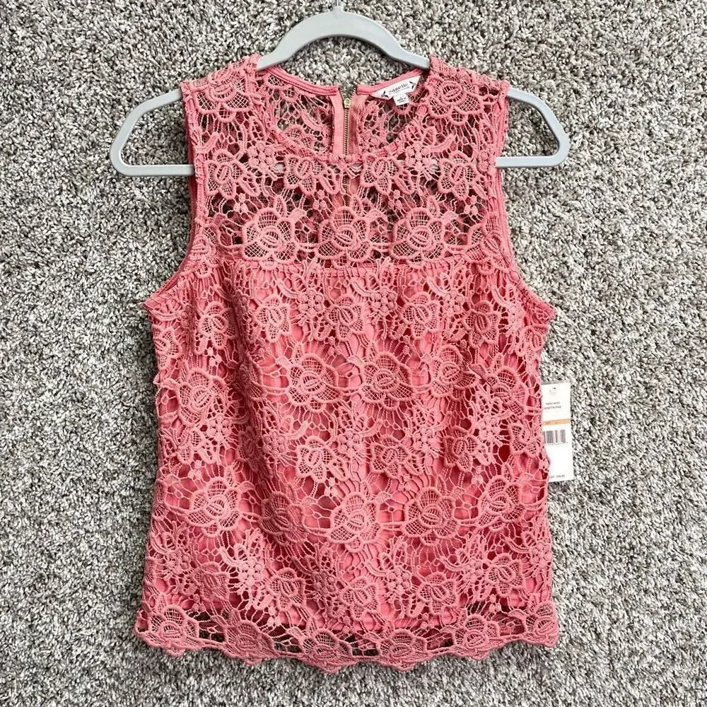 Nanette Lepore Top Women’s Small‎ Rosetta Pink Crochet Lace Sleeveless Tank NWT